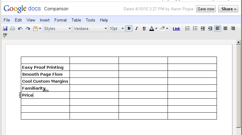 Build a side-by-side comparison chart in your word processor of choice